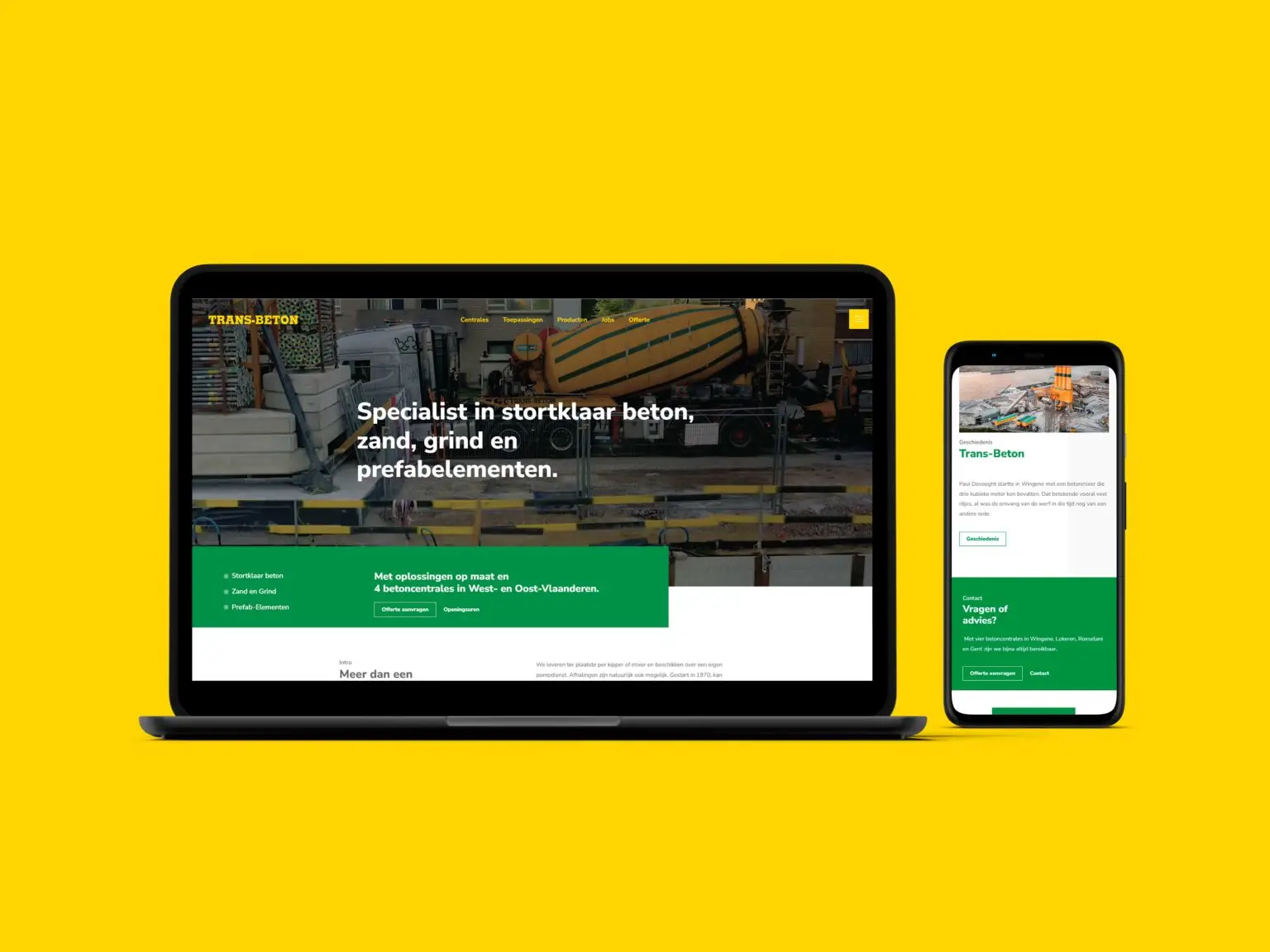 Een mockup van het nieuwe webdesign voor Trans-Beton