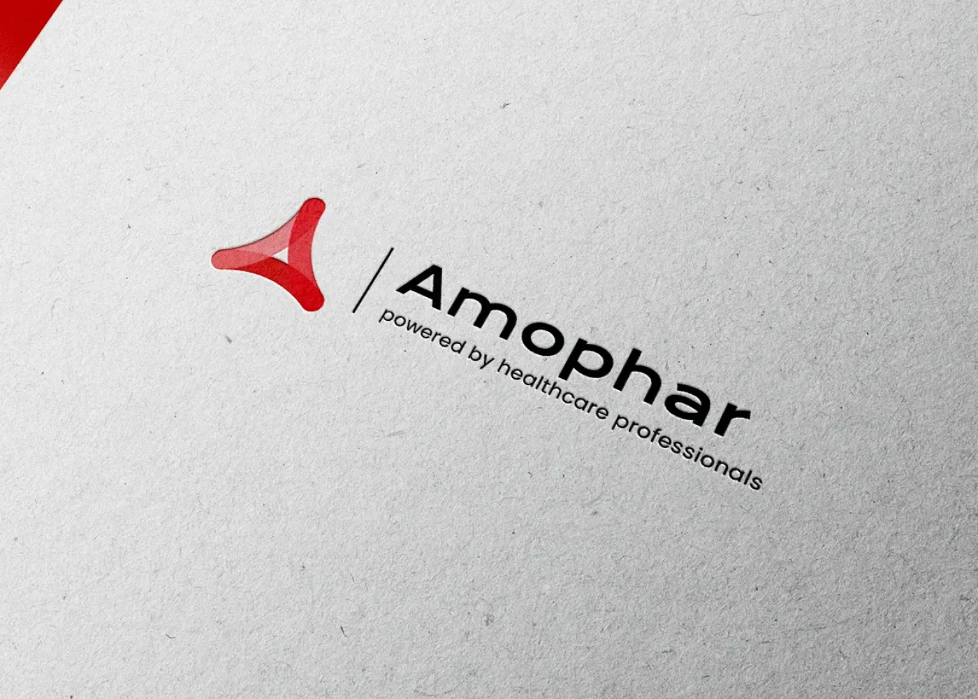 Een mockup van het logo en huisstijl ontwerp van Amophar
